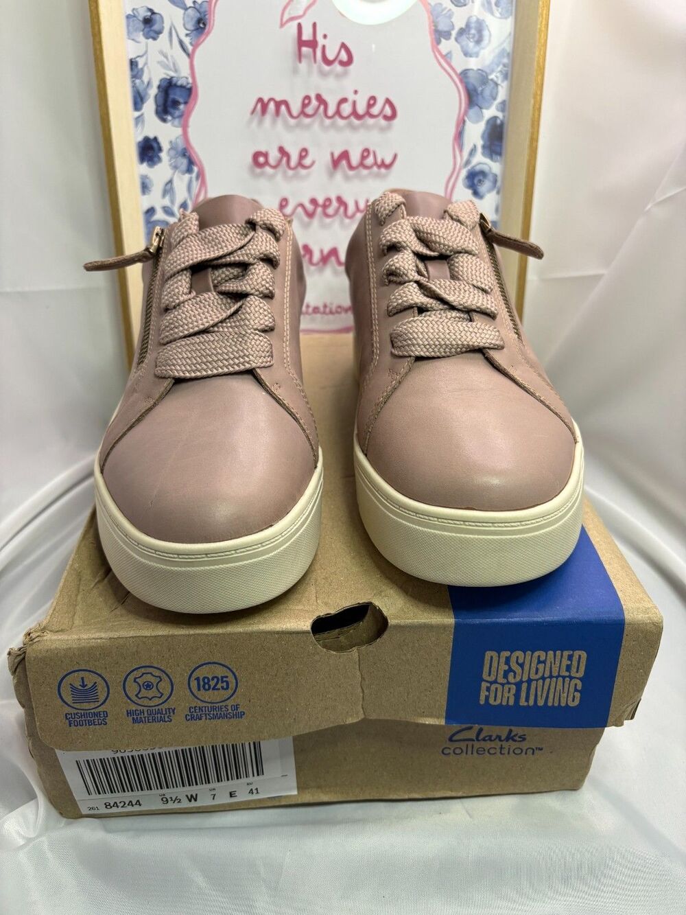 Clarks Mykah Joy Leather Sneaker Women 9.5 Wide Mauve Zip Comfort Shoe New